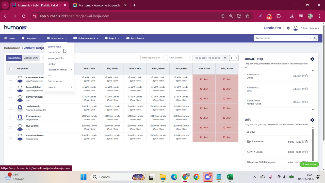 Pilih submenu Jadwal Kerja