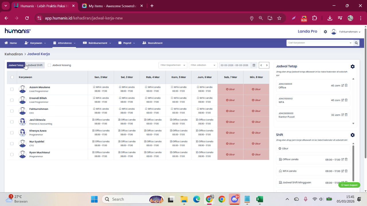 Cari karyawan dan identifikasi Jadwal Tetap atau Jadwal Shift