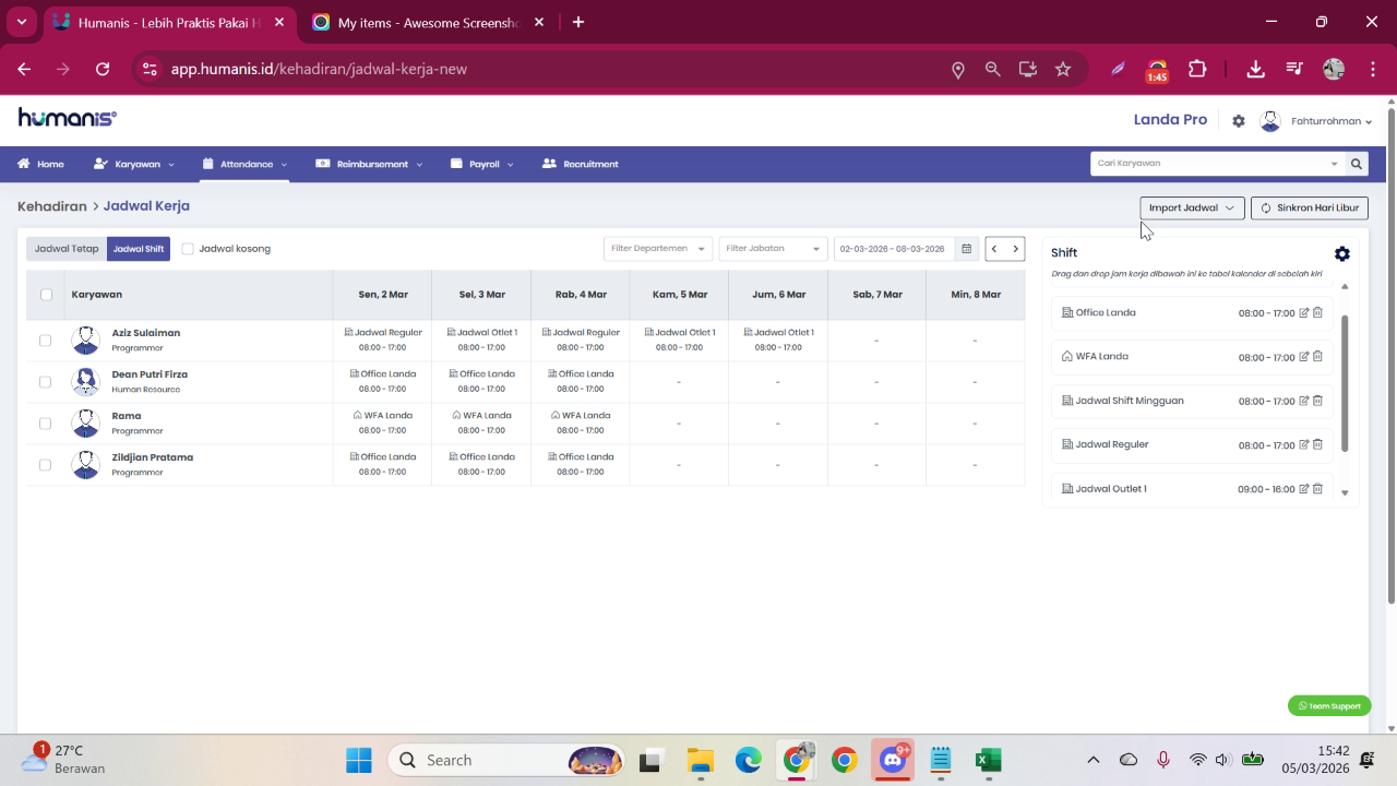 Menu fitur Import Excel untuk pengaturan jadwal massal