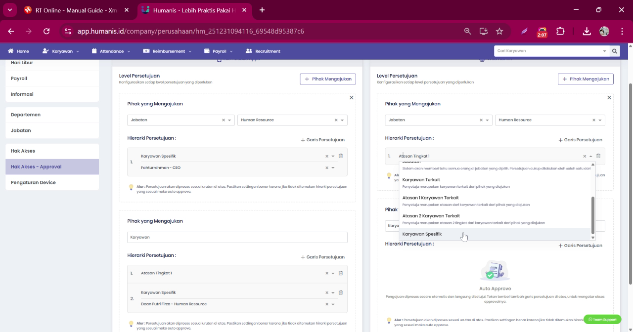 Pilih Approver Admin