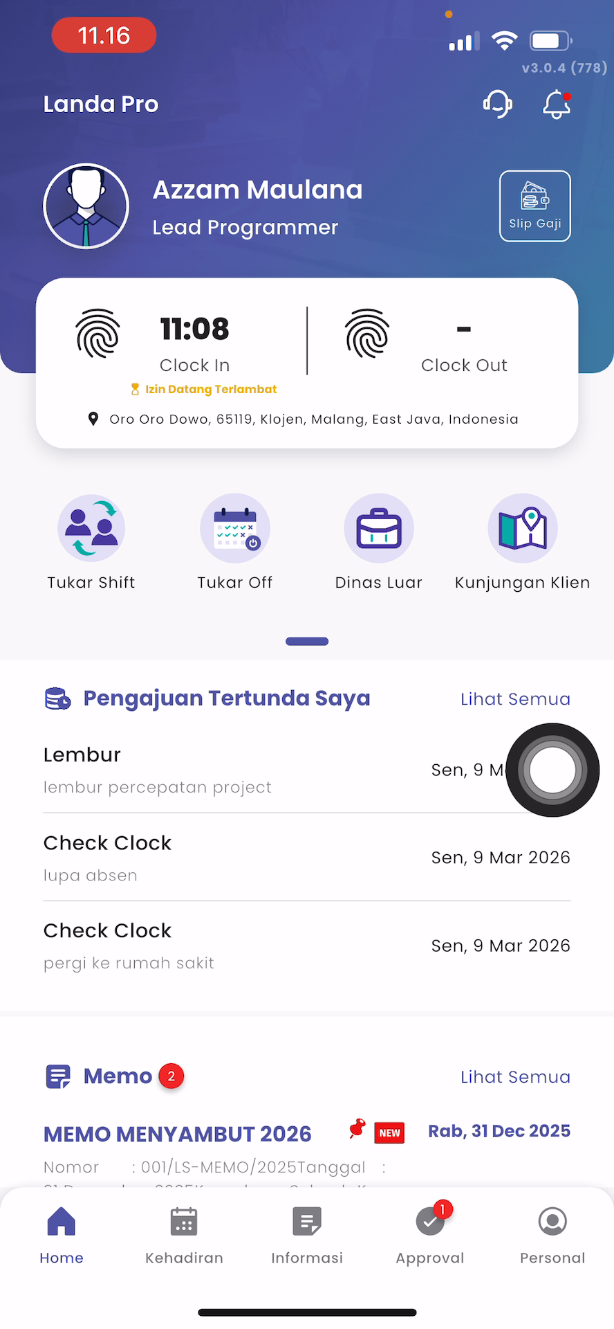Menu Lembur