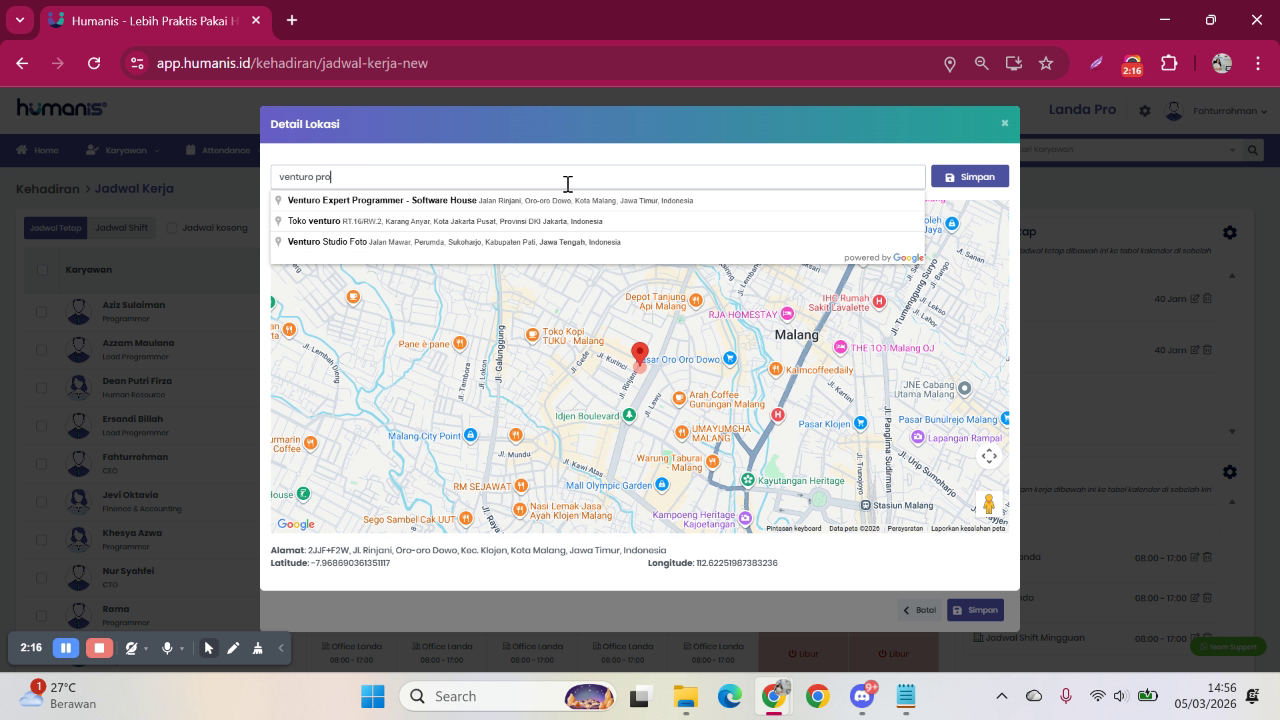 Pilih Lokasi dari Hasil Pencarian