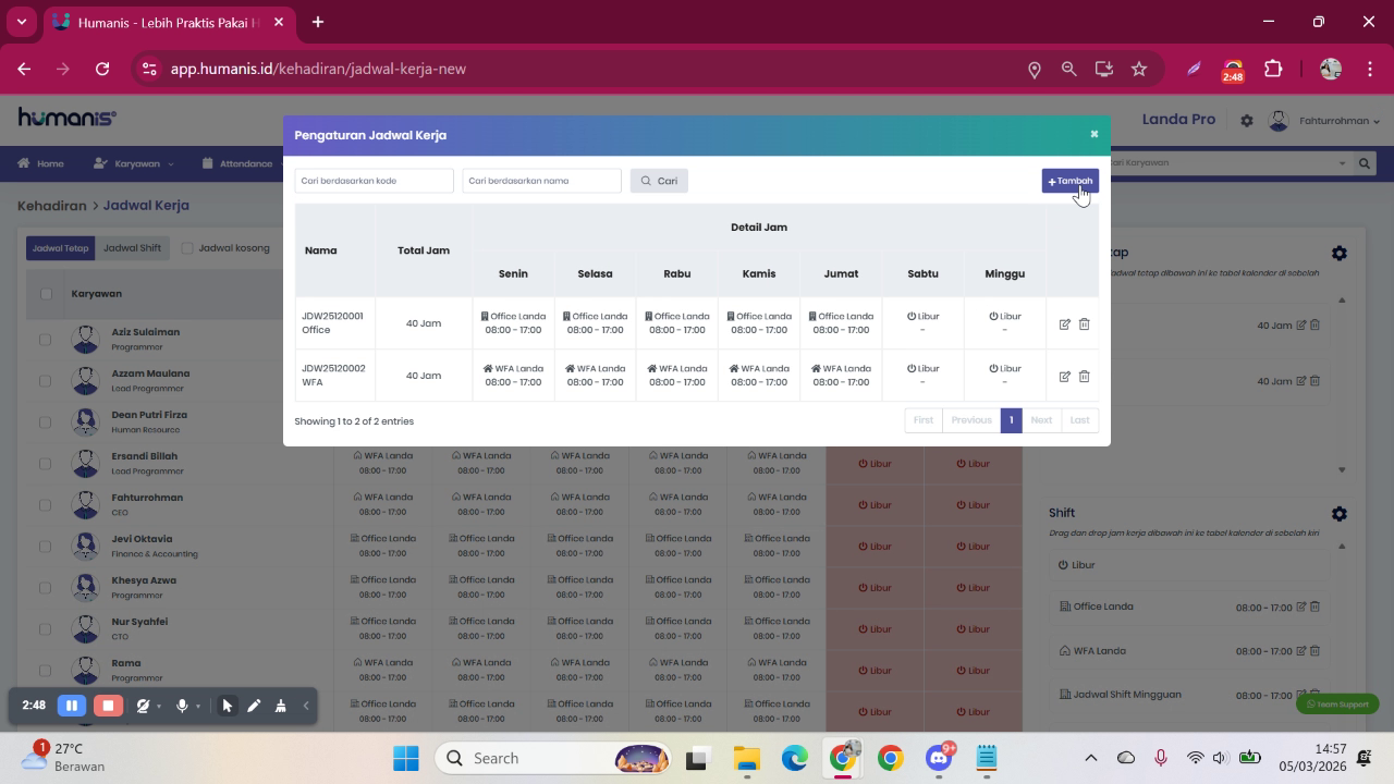 Interface Drag and Drop Jadwal ke Hari