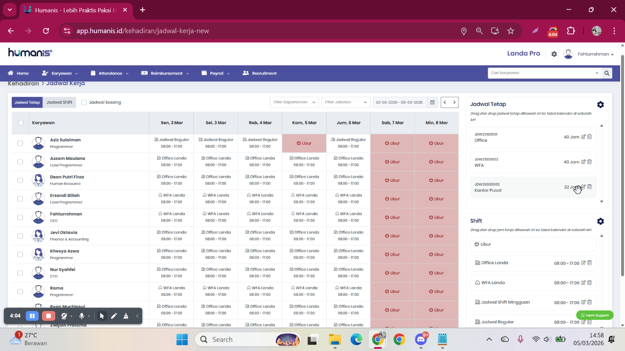 Drag dan Drop Jadwal ke Karyawan