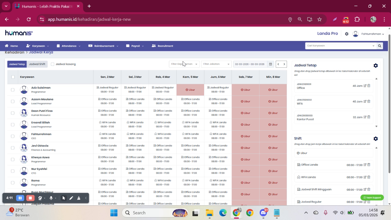 Fitur Filter Jadwal Karyawan