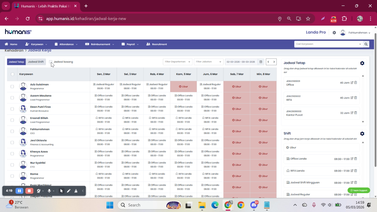 Hasil Filter Karyawan dengan Jadwal Kosong