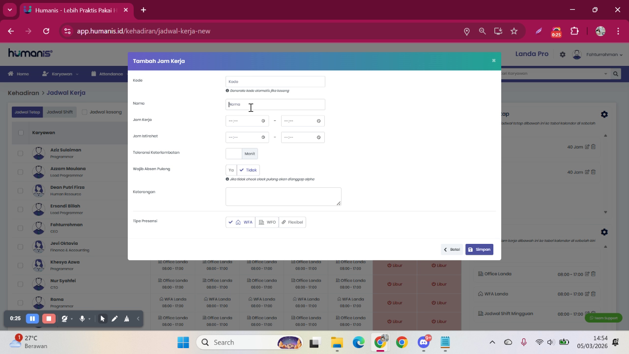 Input Nama Jadwal Reguler