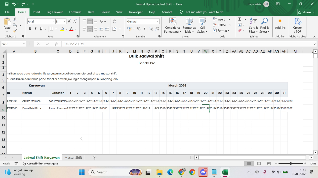 Tombol Unduh template Excel