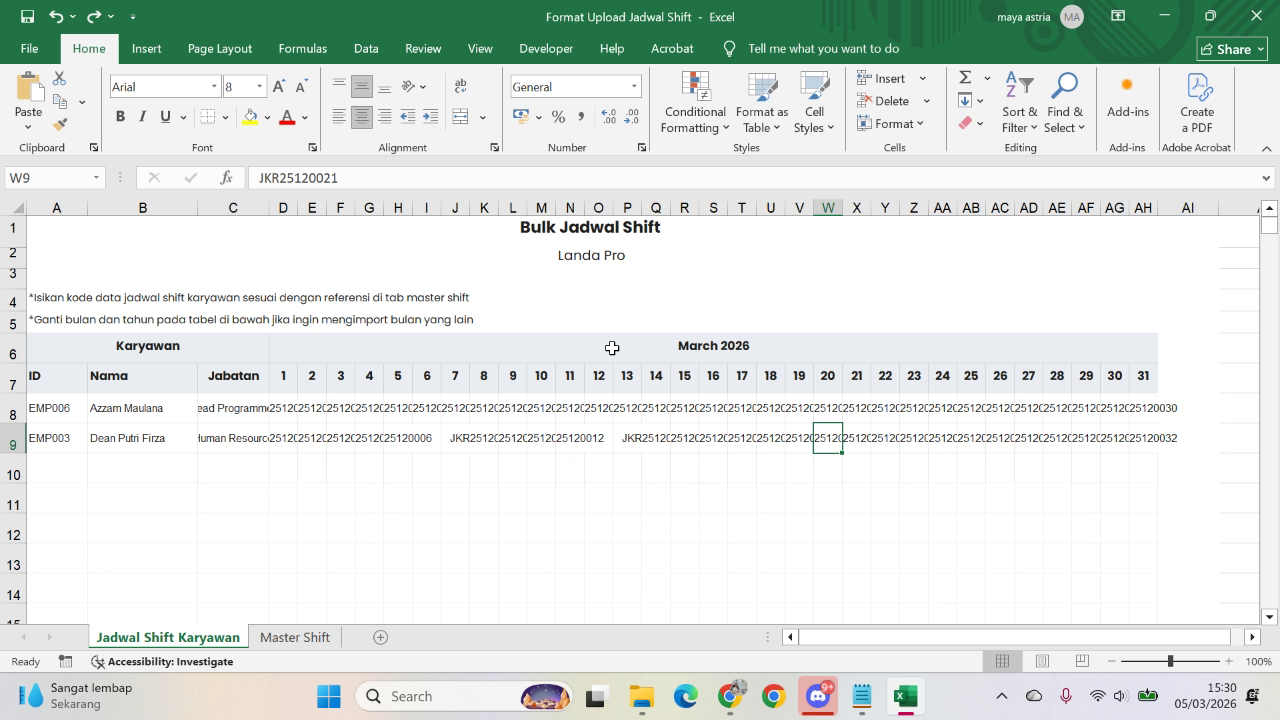 Kolom untuk lengkapi data karyawan di Excel