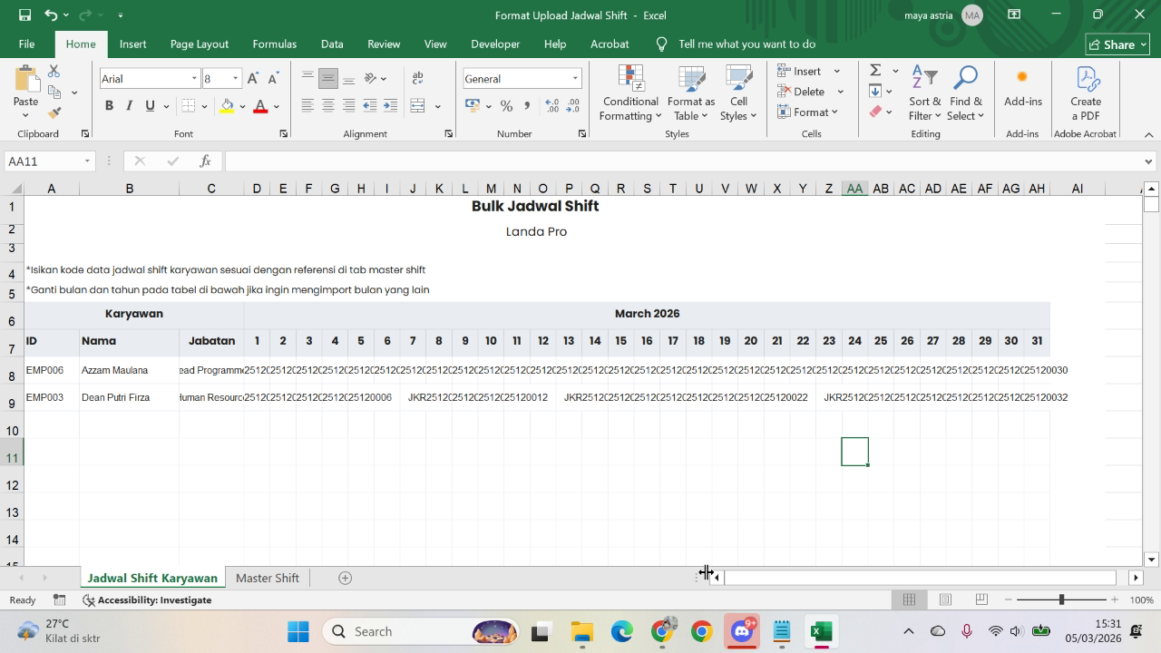 Simpan file Excel dalam format xlsx