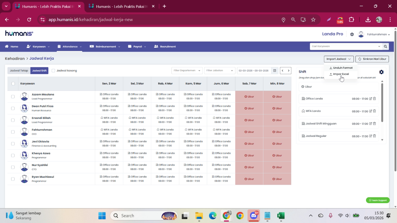 Informasi Tipe Presensi Shift yang sudah terisi