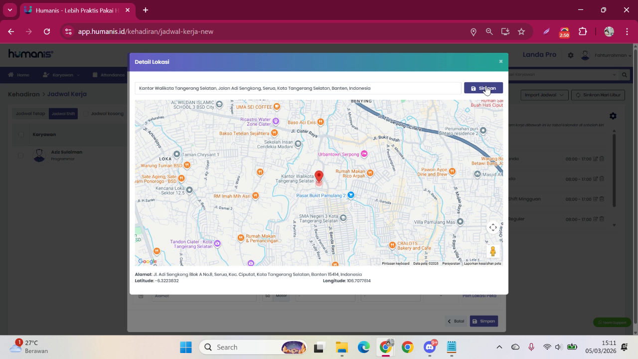 Contoh data alamat kantor yang diinput
