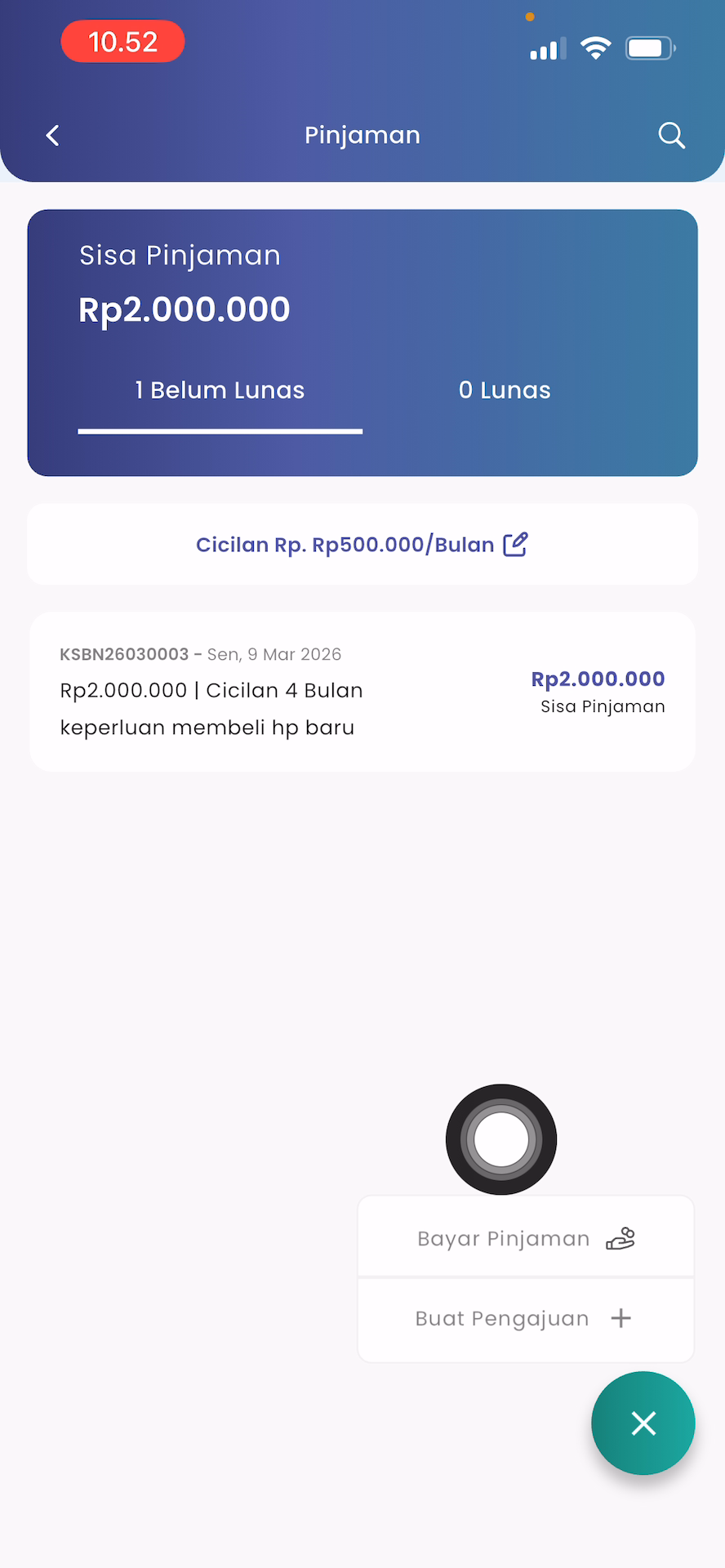Menu Pelunasan