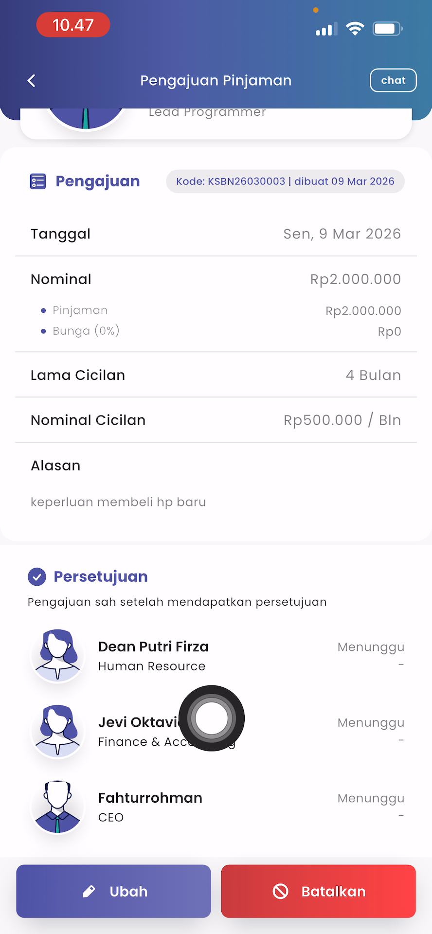 Opsi Ubah atau Batalkan